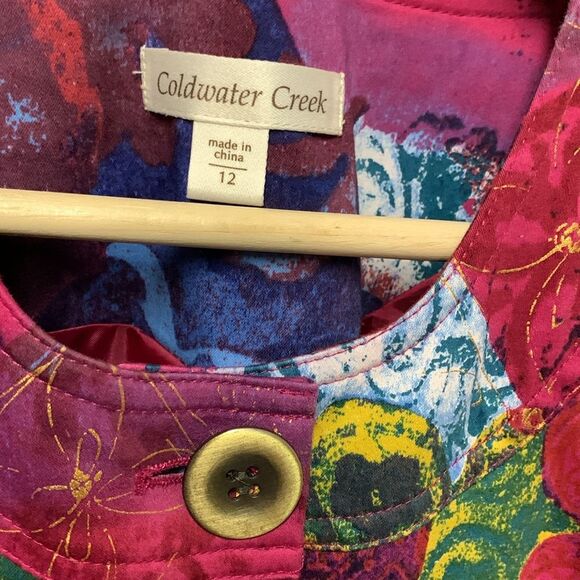 Coldwater Creek Multicolored Batik  Cotton 3/4 Sleeve Dressy Jacket Size 12 - Picture 5 of 16